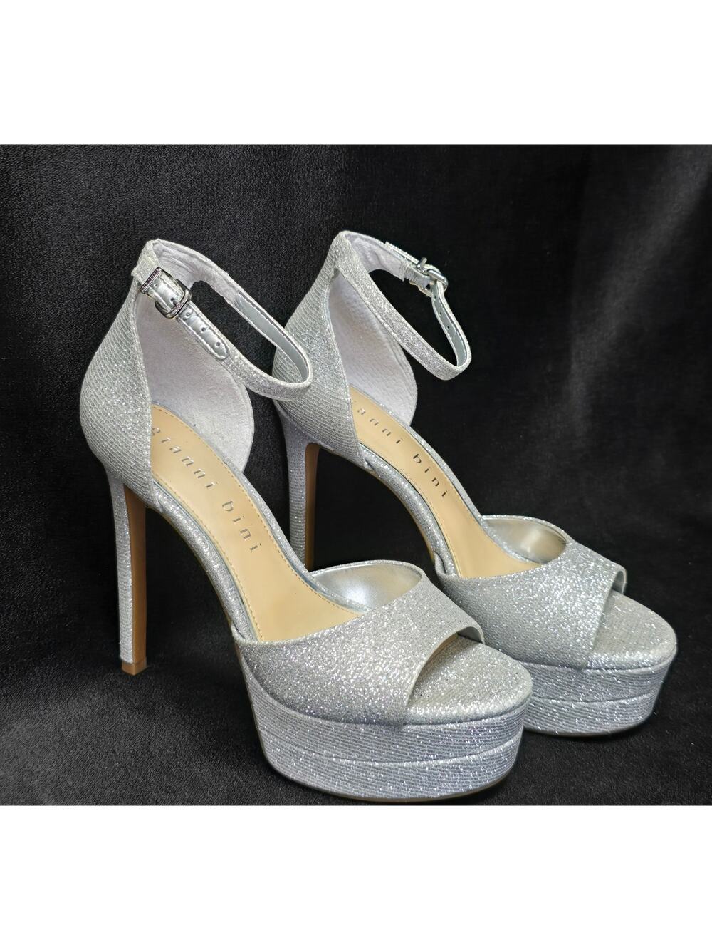 Gianni Bini Silver Chellsie Glitter Platform Dress Sandals High Heels